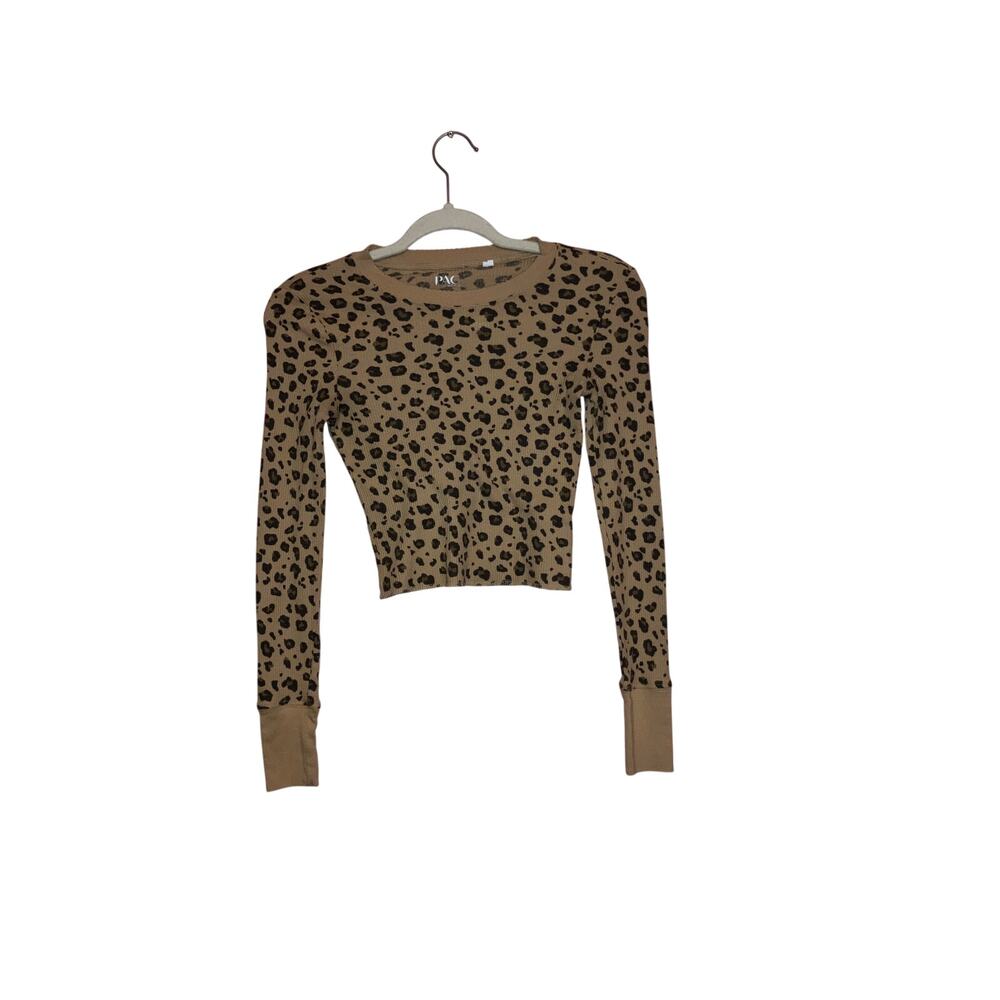 Pac Cares Animal Print Waffle Knit Cropped Top Size XS